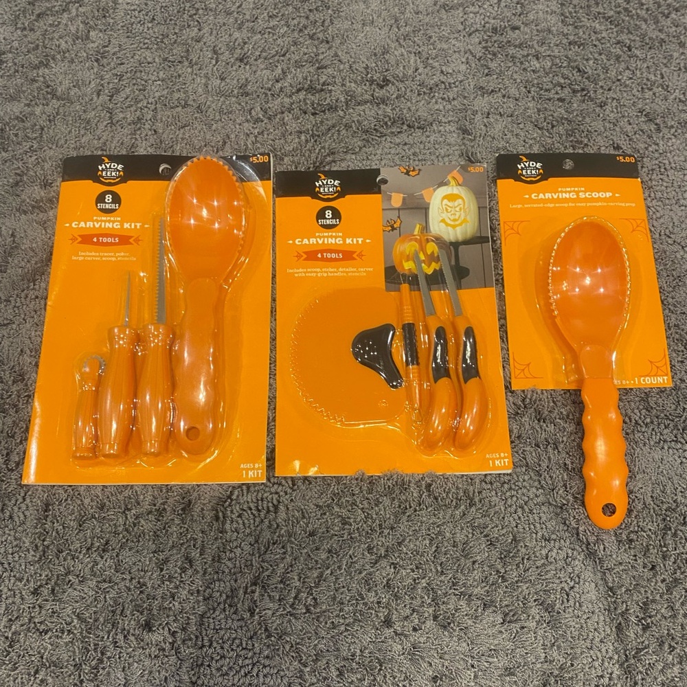 Orange Halloween Pumpkin Carving Kit and Scoop